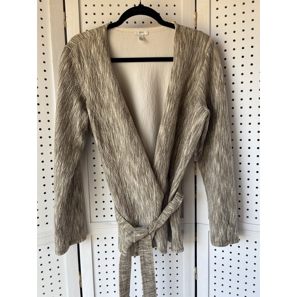 J. Jill Stretch M Beige Tan Brown Open Front Cardigan Belted Cotton‎ Poly Blend